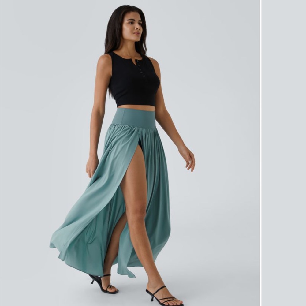 HALARA Green Wrap Maxi Skirt with High-Low Slit for Night Out